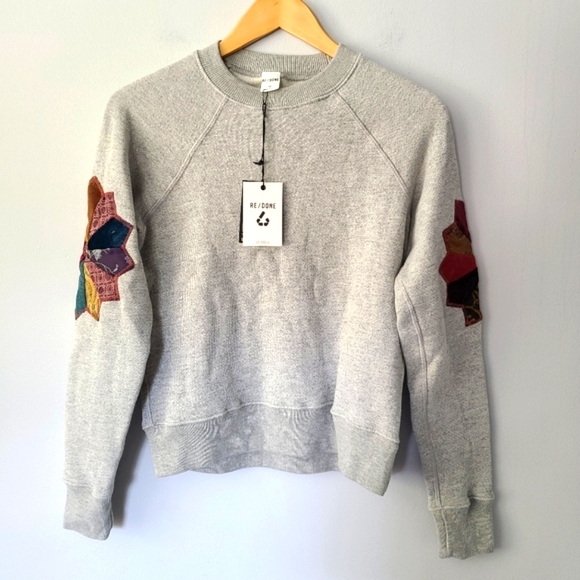 Re/done Classic Raglan Crewneck in Heather Grey Patchwork Size XS - Picture 7 of 7